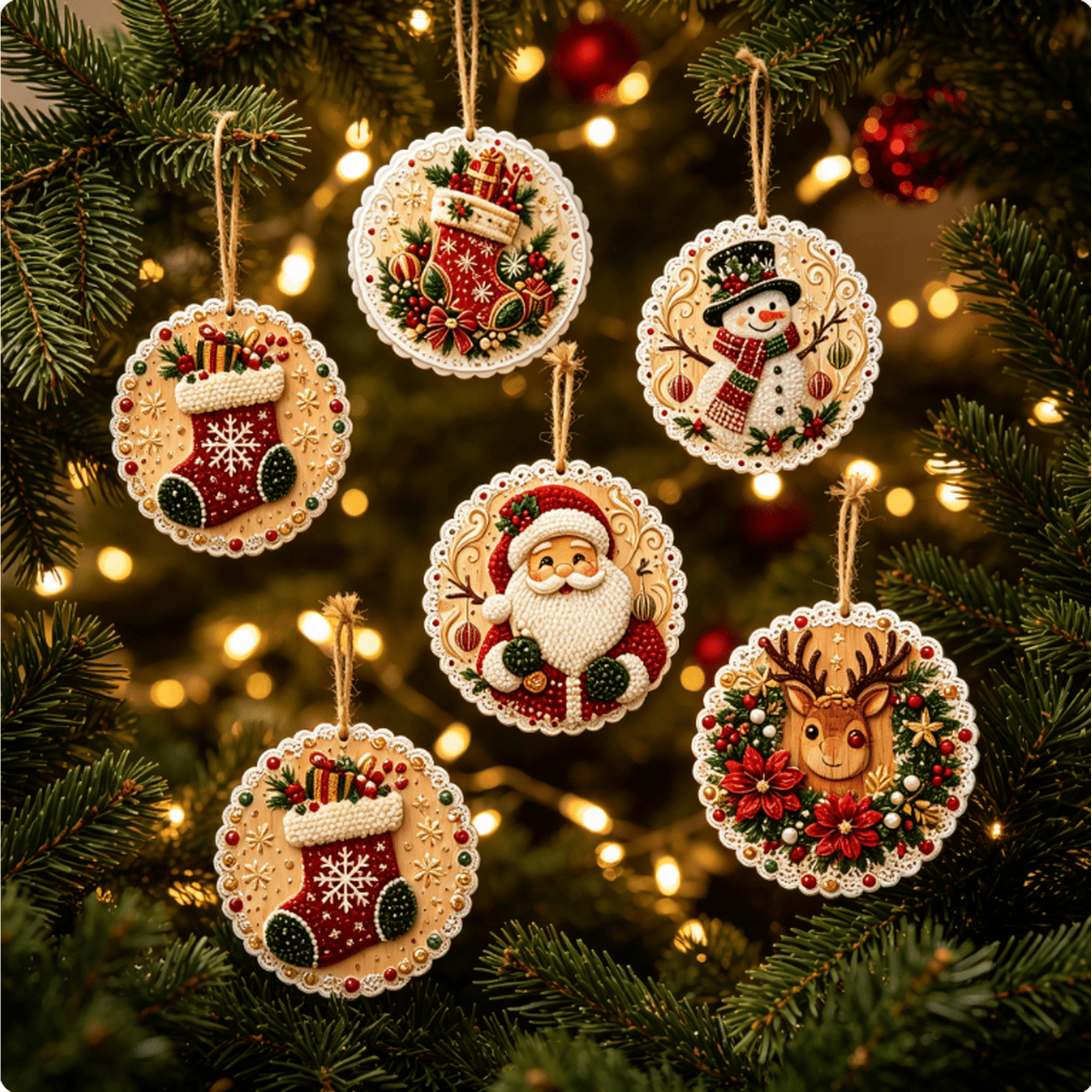 6 Pcs DIY Christmas Diamond Art Painting Hanging Ornaments Kit Holiday Tree Ornament Set Stress Relief Hand Craft for Adult Christmas Activity B Style