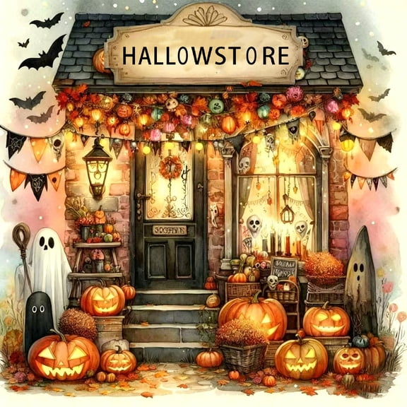 Halloween Shop Diamond Art Kits for Adults, 5D DIY Halloween Diamond Painting Kits for Beginners for Home Decor 13.8X13.8 Inch