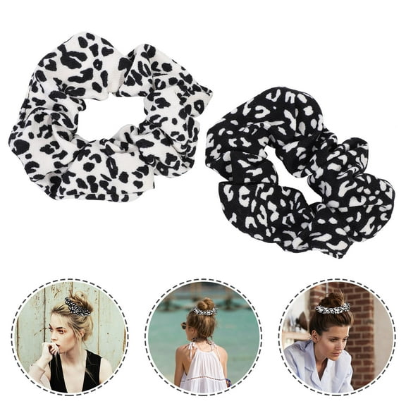 UPOUART 2-Pack White Elastic Hair Scrunchies with Leopard Print for Trendy Ponytails, Braids, and Buns