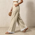 thumbnail image 7 of Women Straight Leg Pants with Lace Hem Trim, Elastic Drawstring Waist Casual Long Trousers with Pockets, Solid Loose Daily Pants for Vacation Beige XXL(XXL), 7 of 7