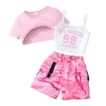 thumbnail image 4 of Pandaie 8-12Y Girl's Summer 3 Piece Outfits Graphic Short Sleeve Crop Top Tee Camisole Camo Shorts Clothes Set Pink 10Y(9-10 Years), 4 of 9