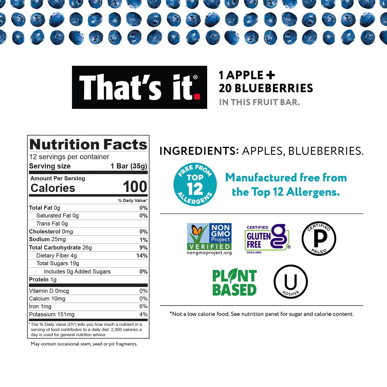 That's it. Variety Pack BCF26 100% Natural Real Bar, Best High Fiber Vegan, Gluten Free Healthy Snack, Paleo for Children & Adults, Non GMO No Added Sugar, No Preservatives Energy Food (12 Pack)