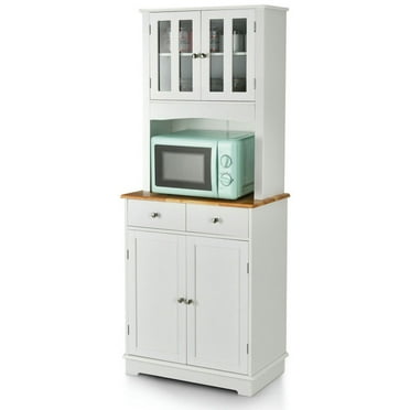 Topcobe Kitchen Pantry Cabinet with Wood Top and Hutch, Storage Cabinets for Living Room-White