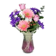 Fresh Flowers -Handmade Mix Flower Bouquet - Pink (Vase Included)