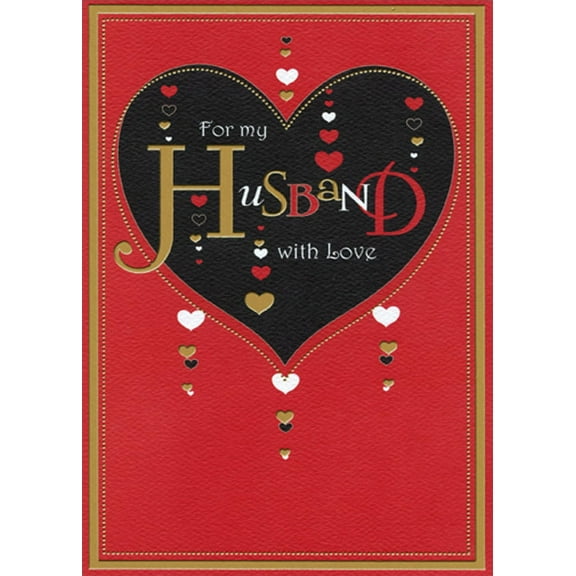 RSVP Small White, Gold and Black Hearts on Red Husband Valentine's Day Card