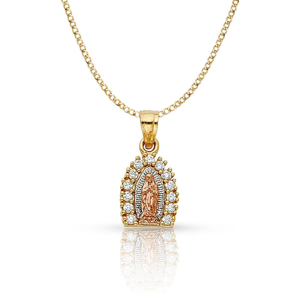 14K Tri Color Gold Our Lady of Guadalupe Cubic Zirconia CZ Charm ...