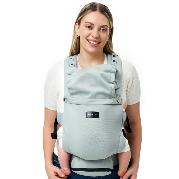 Portabebé Cangurera Momcozy ergonómico Gris Verde Modelo CR02 para recién nacidos 3,5-10,5 kg