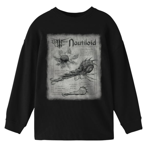 Dungeons & Dragons Nautiloids Design Youth Black Long Sleeve Crew Neck Tee-Medium