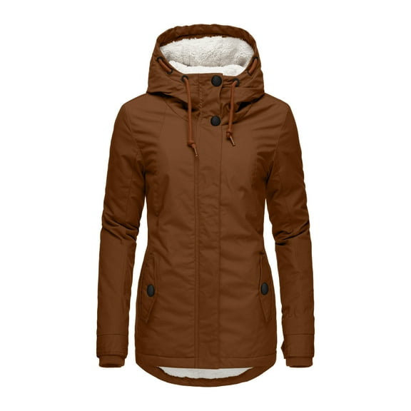 QQAMB Women's Warm Winter Coat Hooded Thicken Fleece Sherpa Lined Parka Plus Size Anoraks Military Jacket Outdoor Outerwear Brown 3XL
