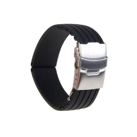 Deployant Deployment Buckle Clasp - MarinaVida Mens 18-24mm Silicone Rubber Watch Strap Band Waterproof with Deployment Clasp Buckle Chic