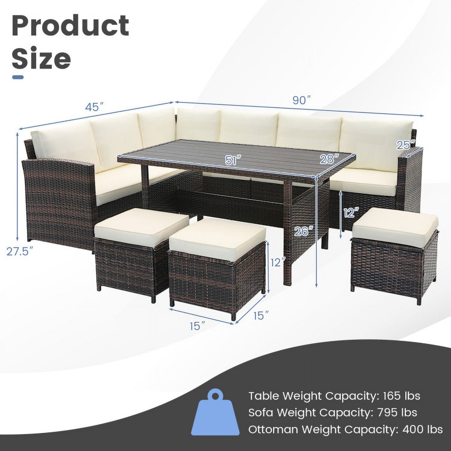 Aimee Lii 7 Pieces Wicker Patio Furniture Set, Outdoor Patio Furniture, White Aimee Lii 7 Pieces Wicker Patio Furniture Set, Outdoor Patio Furniture, White