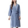 thumbnail image 1 of Women Water Absorption Bath Robe Solid Bath Robe Waffle Bathrobe Spa Home Dress Nightgown, 1 of 9