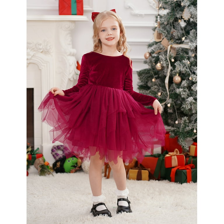 toddler girl velvet christmas dress Abel & Lula Girls Velvet Christmas Dress - Roses at Waist