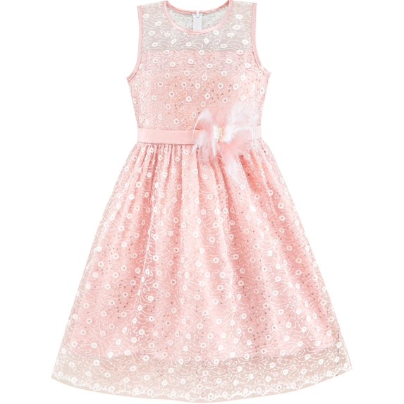 Flower Girl Dress Lace Sequin Flare Pink Wedding Party 5