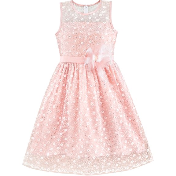 Flower Girl Dress Lace Sequin Flare Pink Wedding Party 5