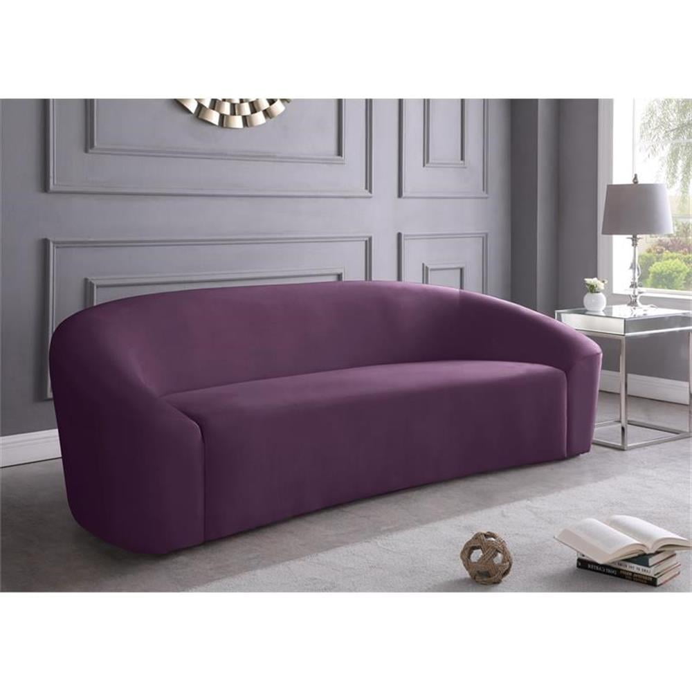Bowery Hill Contemporary Curved Back Upholstered Purple Velvet Sofa