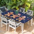 thumbnail image 2 of Gingerbread Christmas Table Cloths for 6 Foot Rectangle Tables, Xmas Balls Branches Navy Blue Patio Waterproof Elastic Fitted Tablecloths, Washable Rectangular Table Cover for Camping, 2 of 8