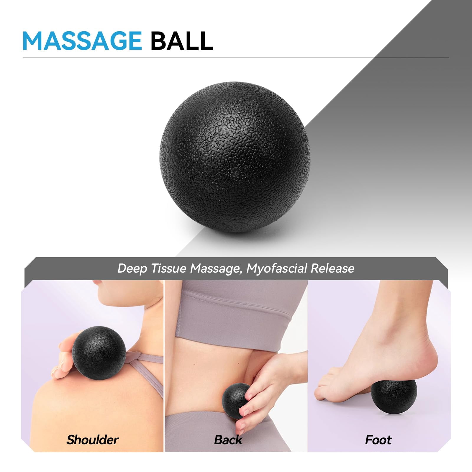 5 In 1 Foam Roller Set  High Density Fitness Exercise For Deep Tissue Massage Ball Resistance Band Whole Body(black)