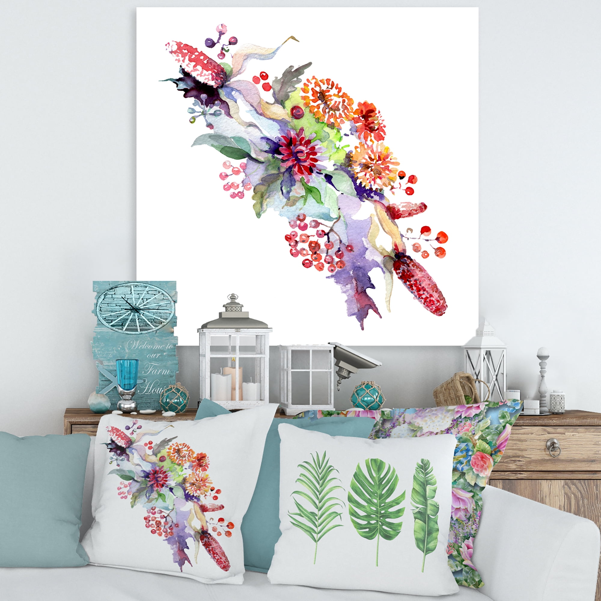 Designart ' Bouquet With Berries and Wildglowers ' Traditional Canvas Wall Art Print