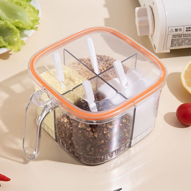 TIMIFIS A Shakers Boîte à Épices de Cuisine - Ensemble de Réservoirs à Épices Intégrés à Quatre Compartiments - Réservoir de Contrôle Quantitatif - Boîte de Rangement à Épices Multi-Compartiments Appareils de Cuisine