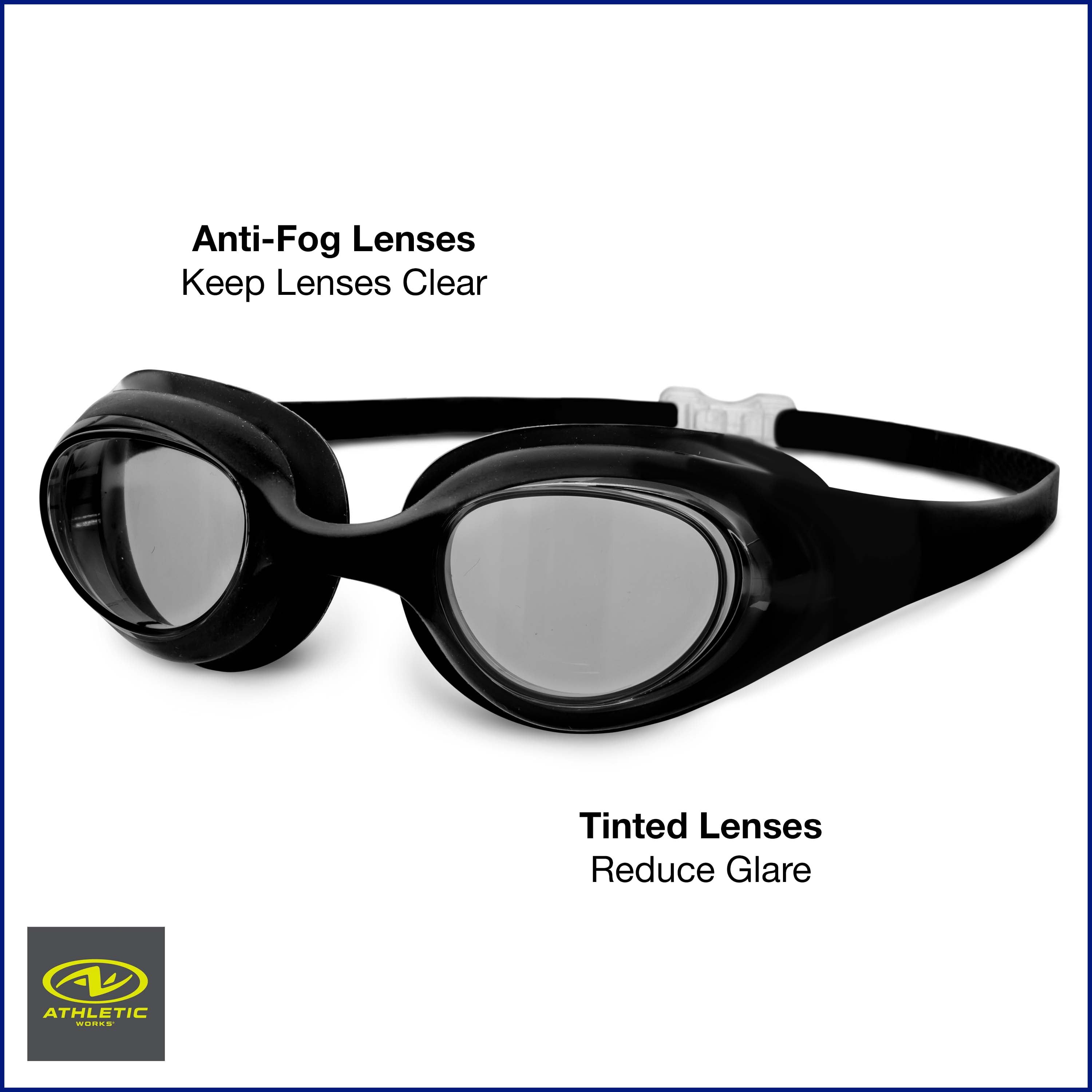 Athletic Works Supernova Adult Swim Goggles, Tinted, Anti-Fog Lenses with  UV Protection, Black