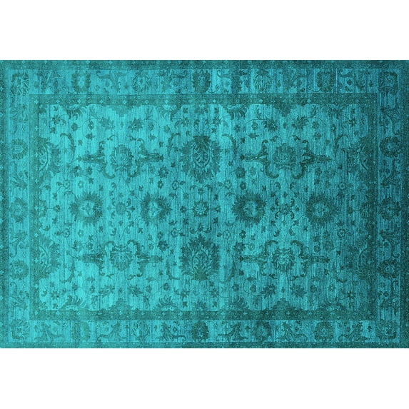Ahgly Company Indoor Rectangle Oriental Turquoise Blue Industrial Area Rugs, 8' x 10'