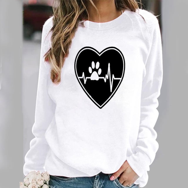 ICHUANYI Clearance Women's Round Neck Top Casual Fashion, Personalized Printing Loose Fitting, Slimming Long Sleeves(White, XL) ICHUANYI WER2023081512264