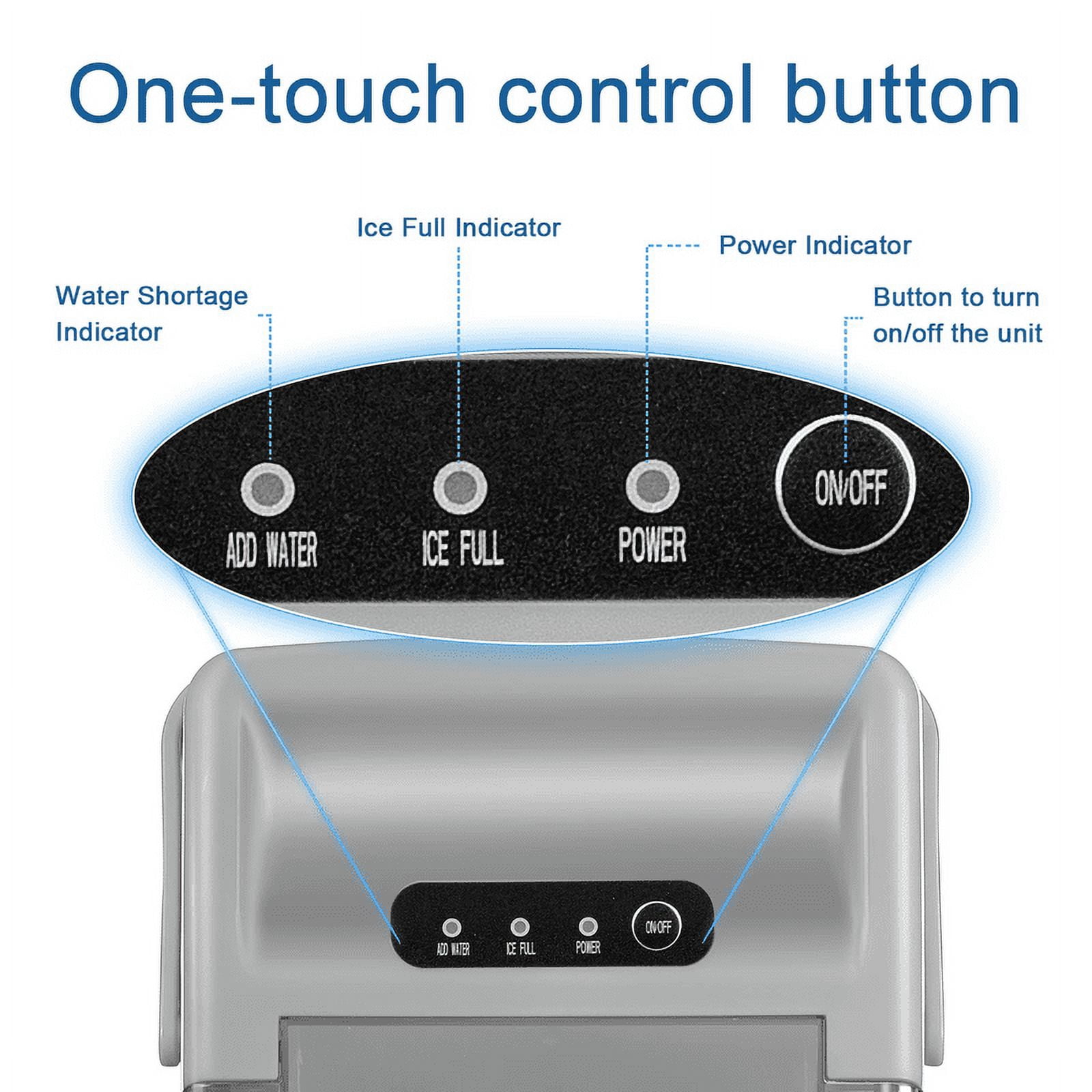 YUKOOL Countertop Ice Maker with Handle Portable Ice Maker, 26lbs/24 Hours, 6 Minutes/9 Ice Cubes, S/L Bullet Ice, Self Cleaning, Suitable for Home, Kitchen, Office, Leisure Area(GREY)