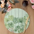 thumbnail image 3 of Tropical Plants Round 15 Inch Placemats Set of 8, Summer Green Palm Leaves Wooden Grain HeatResistant Non Slip Place Mats for Dining Table, Wipeable Braided Kitchen Table Mats for Housewarming, 3 of 9