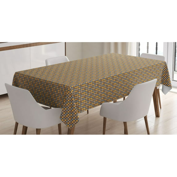 Abstract Tablecloth, Continuous Symmetrical Dots in Retro Style Arrangement Pattern, Rectangle Satin Table Cover Accent for Dining Room and Kitchen, 60" X 84", Warm Taupe Pale Orange, by Ambesonne