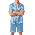 thumbnail image 2 of Resicozy Men Satin Silk Pajamas Sets Short Sleeve Sleepwear Button-Down PJs Sets 2 Pieces Loungewear with Pockets Light Blue 3XL, 2 of 5