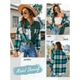 thumbnail image 7 of Xuanfei Women Lapel Collar Plaid Splicing Button Down Long Sleeve Side Pocket Shirt, 7 of 7