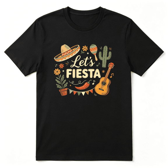 Let's Fiesta Mexican Party Slogan Retro Graphic Tee for Men and Women, Fun Party Cotton Short Sleeves T-Shirt