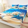 thumbnail image 4 of Castle Fairy Bright Cartoon Underwater Still Life King Sheets 4pcs,Starfish Seashell Coral Scene Bedding,Cyan Cream,1 Fitted Sheet,1 Flat Sheet and 2 Pillowcases, 4 of 6