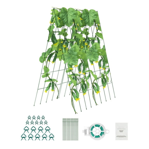 KFFKFF Foldable Cucumber Trellis Set, 39" x 32" Metal Garden Trellis with Twist Ties, Plant Support for Raised Beds, Ideal for Tomatoes, Squash, and Vegetables