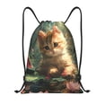 thumbnail image 1 of Xecao Cute Kitten Water Lilies Pattern Sports Drawstring Backpack - String Swim Gym Bag with Wet Proof Pocket for Women&Men-Medium, 1 of 6
