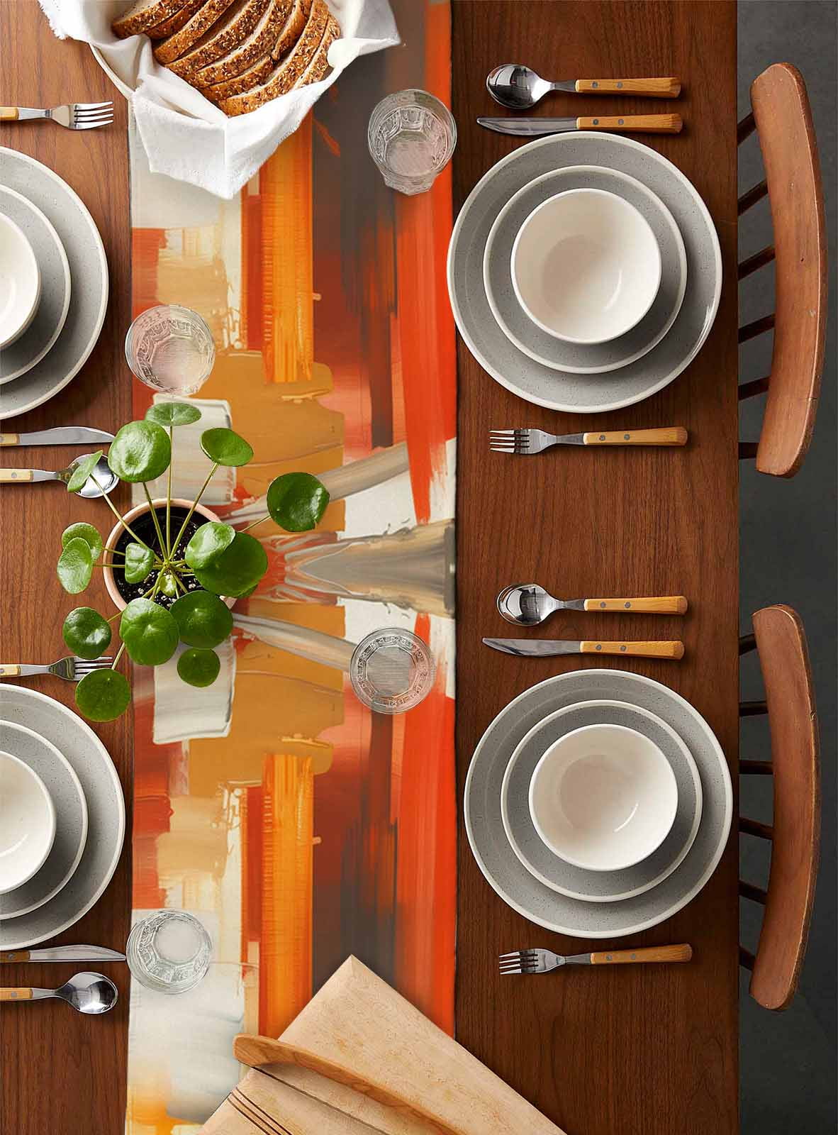 Burnt Orange Brown Table Runner 90 Inches, Farmhouse Ombre Abstract Mottled Art Bed Runner Dresser Scarves Tabletop for Indoor Outdoor Parties/Ceremony/Banquet, 13" x 90"