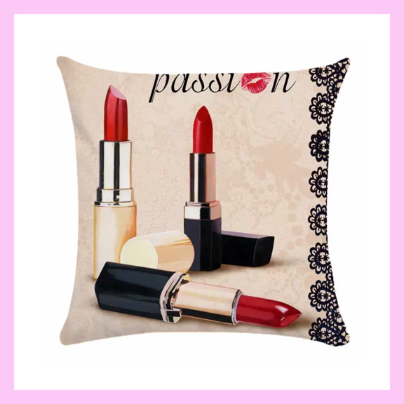Cosmetic Makeup Lipstick Throw Pillows Off White