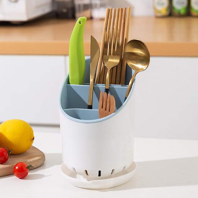 Soporte para utensilios de cocina azul, escurridor de cubiertos, almacenamiento de cubiertos para tenedores, cuchillos y cucharas de cocina, organizadores de limpieza para cestas de utensilios de coci