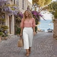 thumbnail image 4 of Linen Capri Pants Women 2026 Spring Summer Casual Lightweight Petite Elastic Waist Straight Leg Capris with Pockets White L, 4 of 8