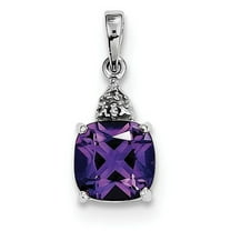Sterling Silver Rhodium Plated Amethyst and Diamond Pendant QDX393