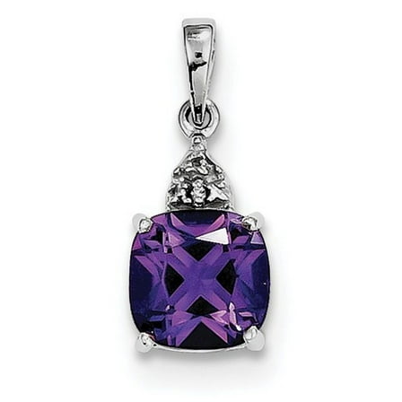 Sterling Silver Rhodium Plated Amethyst and Diamond Pendant QDX393