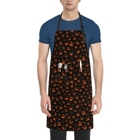 

Lukts Spooky Pumpkin Face Pattern Kitchen Cooking Aprons Adjustable Bib Soft Chef Apron with 2 Pockets for Men Women
