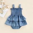 thumbnail image 4 of Gupgi Baby Girls Summer Denim Rompers Infant Girls Casual Sleeveless Strap Elastic Layered Romper Jumpsuits Dress, 4 of 8