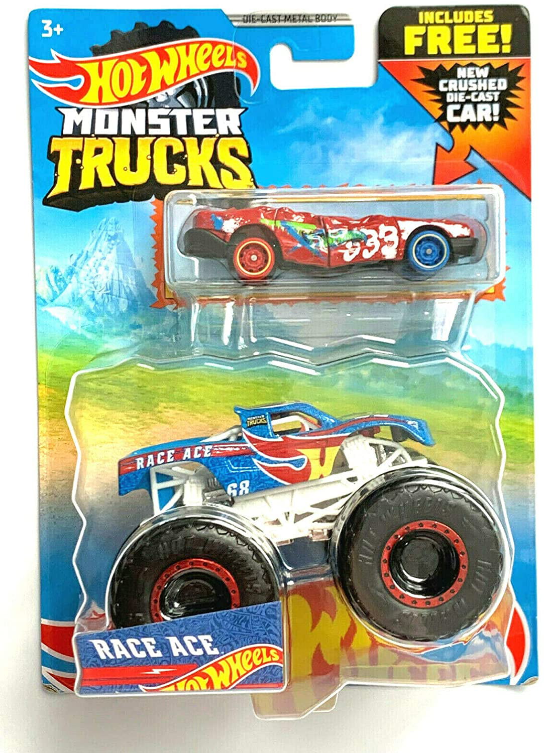 Hot Wheels Bundle of 2 Exclusive Monster Trucks (1:64 Scale) Includes:  BigFoot (with crushed die-cast car) and Bone Shaker (with re-crushable car)  For 