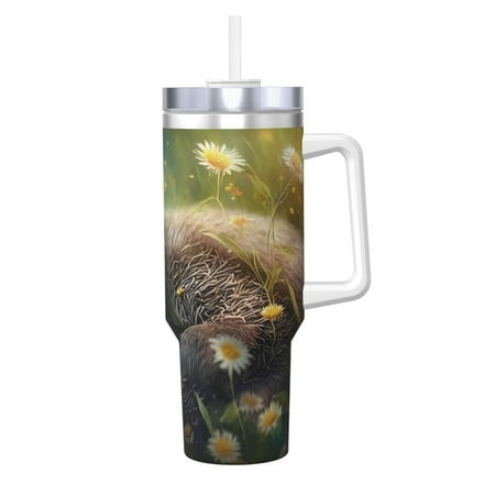 

Salouo Daisy Sleeping Sloth for 40oz Water Bottle with Handle & Flip Straw - Stainless Steel Vacuum Insulated Tumbler-Reusable Travel Coffee Mug- Gifts for Women & Men