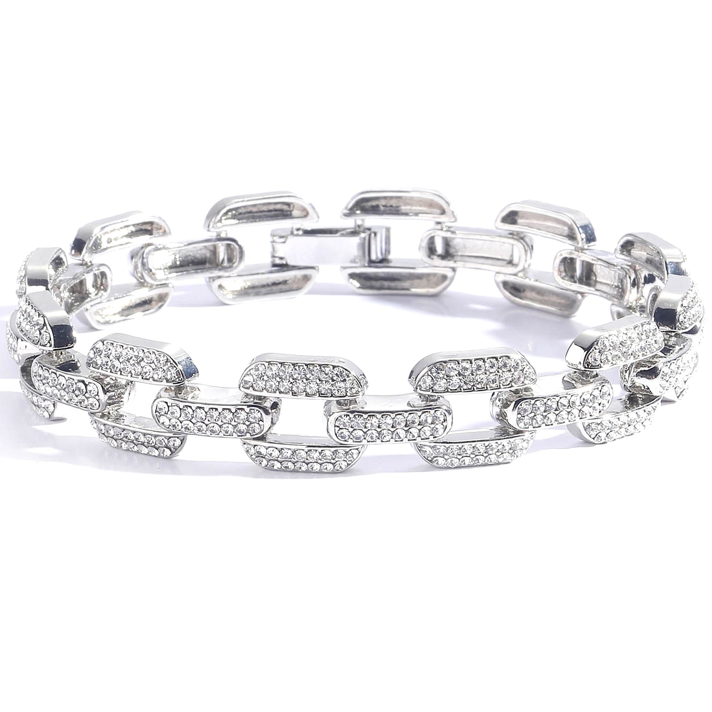 Men's Hip Hop White Gold Plated CZ Iced Out Bar Link Chain Bracelet Necklace 