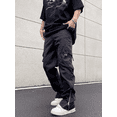 thumbnail image 1 of Pantalones cargo de pierna ancha con múltiples bolsillos para hombre, estilo primavera-otoño, pantalones holgados vintage de pierna recta, pantalones con abertura lateral y cremallera, 1 of 4