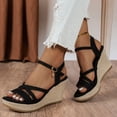 thumbnail image 3 of Rokment Women's Platform Wedge Dressy Sandals Stylish Casual Cross-Straps Espadrilles Chunky Heeled Beach Strappy Summer Shoes for Ladies Vacation Black Size 6.5, 3 of 7
