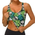 thumbnail image 4 of Vsdgher Skull and Palm Leaves Print Women Sleeveless Athletic Tank Top Built-in Bra Camisole Sports Vest for Yoga Running Fitness Exercise with Removable Pads, 4 of 8